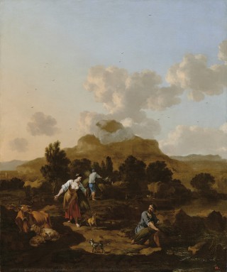 Italian Landscape with Peasants Gathering Rushes - 1