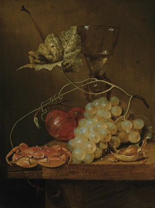 Still Life with Grapes, Wine Glass and a Crab