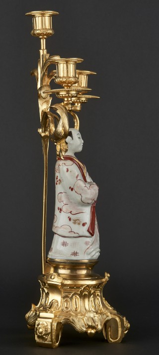 Świecznik 3-ramienny z porcelanową figurką Japończyka - 3