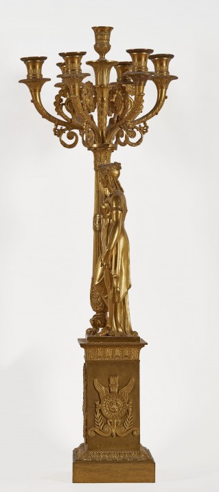Seven-sconce candelabra in the form of tree and column with figure of woman in all’antica robe - 2