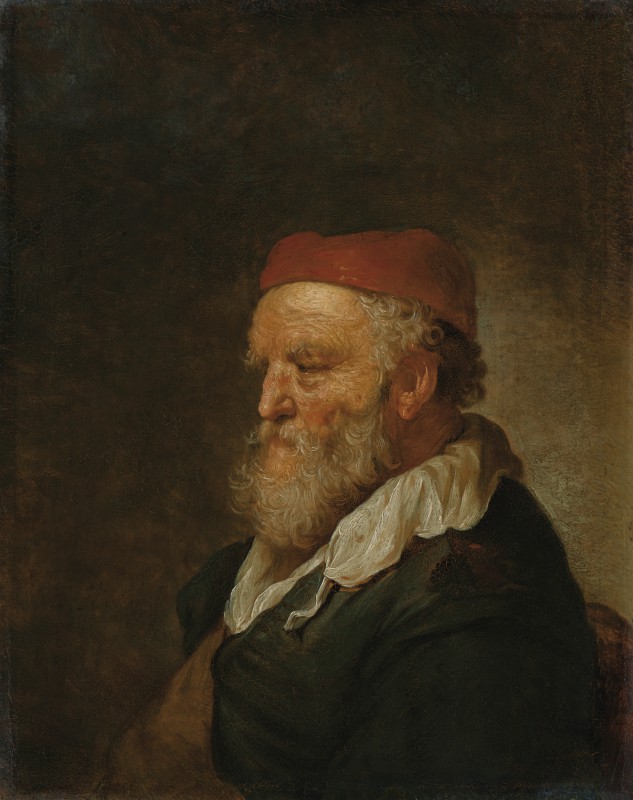 Portret starca w czerwonej czapce