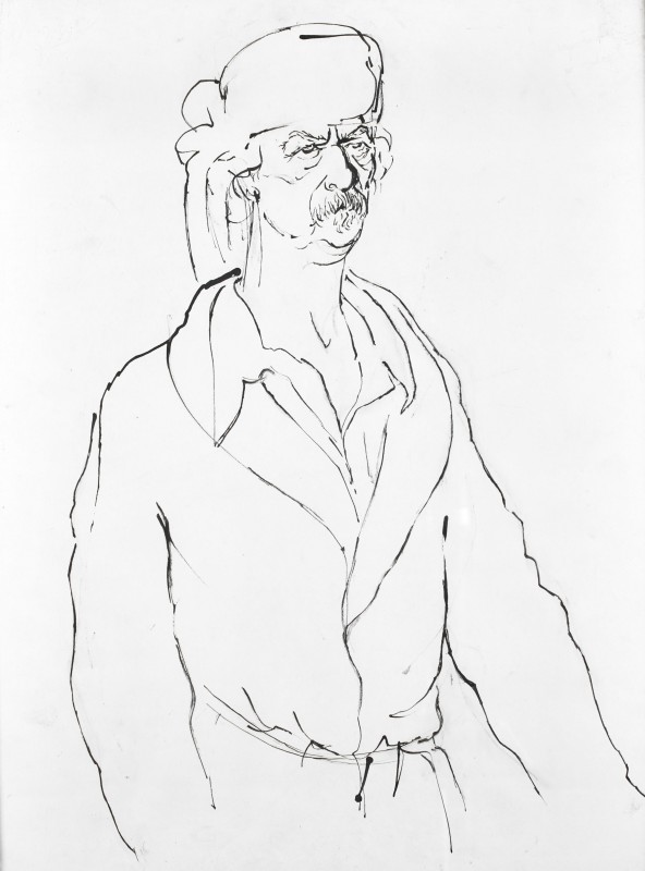 Portret Ignacego Jana Paderewskiego w szlafroku z ręcznikiem na głowie 