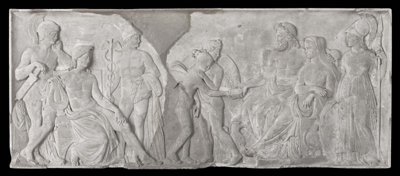 Gathering Gods on the Olympus (Ares, Apollo, Hermes, Cupid and Psyche, Zeus and Hera, Athena)