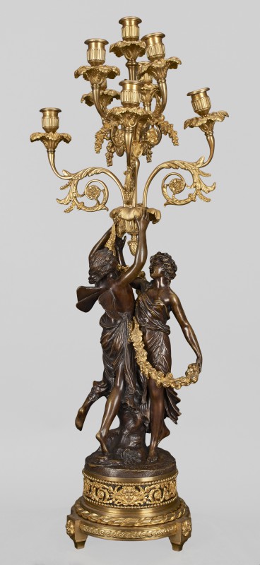 Eight-branch candelabra with figures of Zephyr and Flora