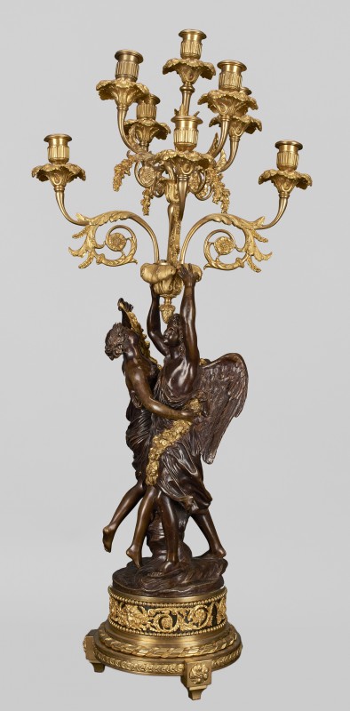 Eight-branch candelabra with figures of Cupid and Psyche
