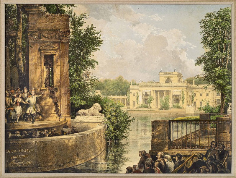 Widok na amfiteatr i pałac w Łazienkach