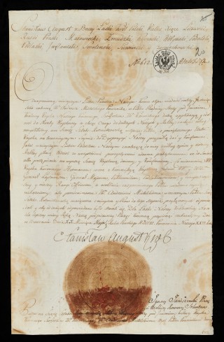 Patent na szarżę Sztab-Rotmistrza dla Andrzeja Mietelskiego z odręcznym podpisem króla - 1