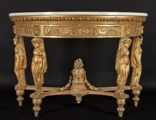 Console table with carved caryatids and tops decorated with scagliola - 1