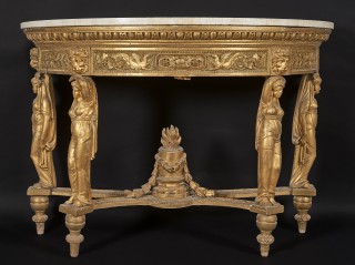 Console table with carved caryatids and tops decorated with scagliola - 1