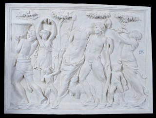 Drunken Dionysus in the company of satyrs and maenads