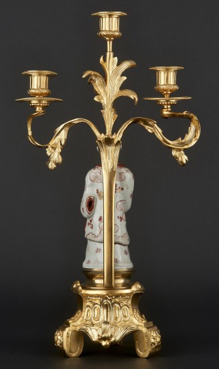 Three-branch candelabra with porcelain figurine of Japanese man - 2