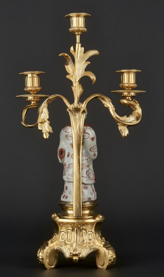 Three-branch candelabra with porcelain figurine of Japanese man - 2