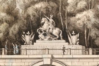 Widok północnej części ogrodu łazienkowskiego z mostem Agrykoli i pomnikiem Jana III - 2