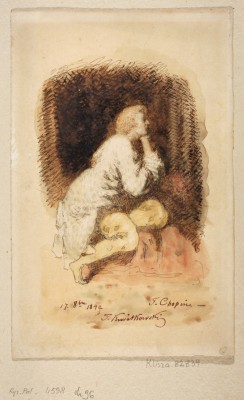 Rysunek przedstawiający siedzącego mężczyznę, który podpiera głowę ręką.