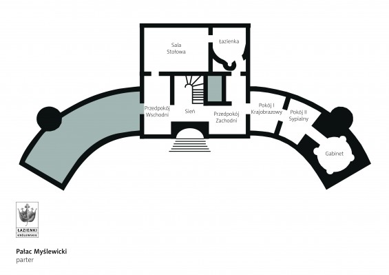 Wyrysowany plan Pałacu Myślewickiego.