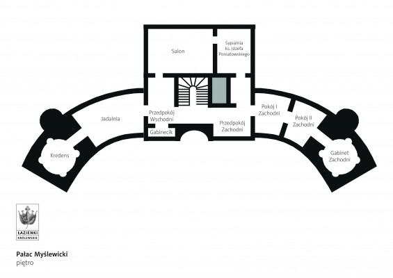 Wyrysowany plan Pałacu Myślewickiego.