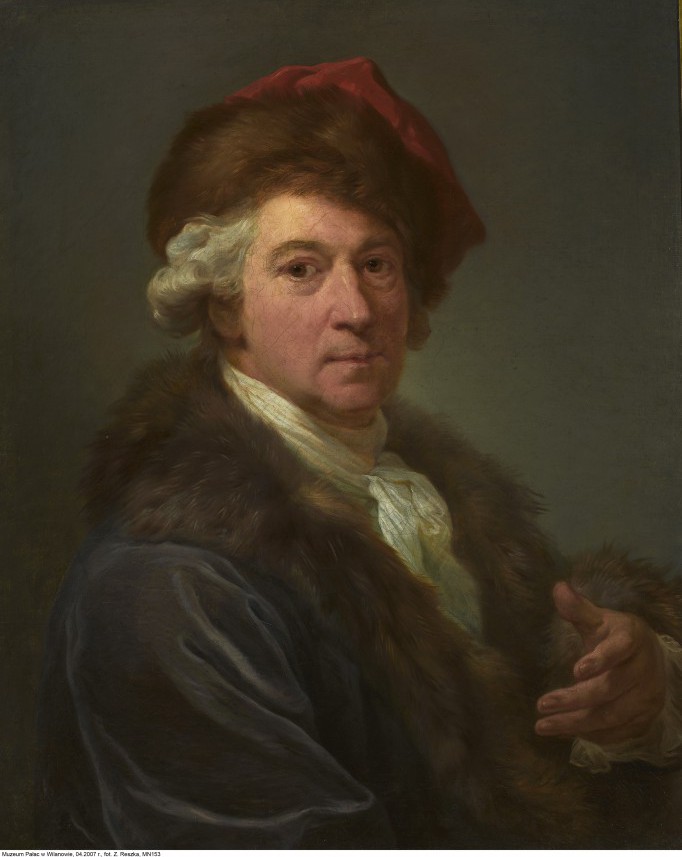 Portret Marcello Bacciarellego, artysta ma na głowie czerwone nakrycie. 