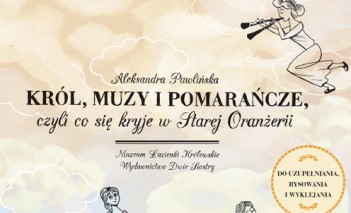 Okładka książki "Król, muzy i pomarańcze", na której widoczny jest rysunek kobiet jako antycznych muz.