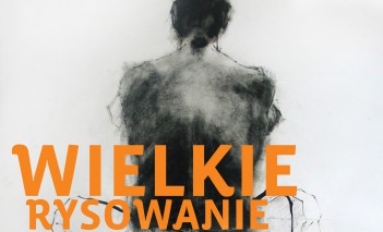 Plakat przedstawiający narysowaną postać, siedzącą tyłem. Widoczny jest napis "Wielkie rysowanie".