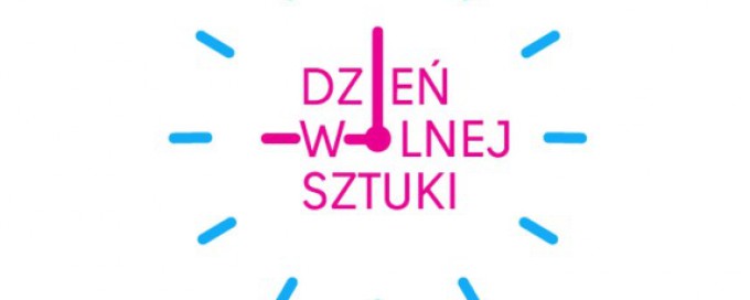 Rysunek przedstawiający zegar z napisem "Dzień wolnej sztuki".