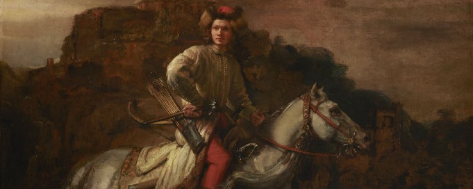 Obraz przedstawiający jeźdźca na koniu. 