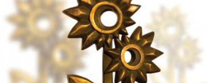 Brązowa statuetka w kształcie słonecznika.