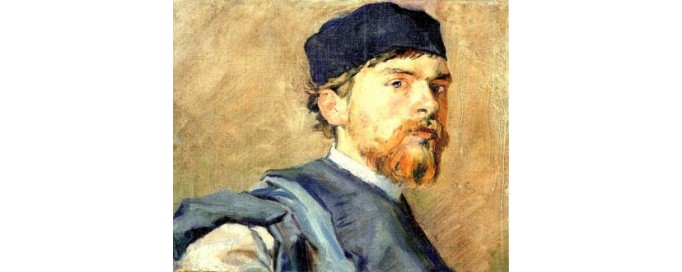 Portret mężczyzny z brodą i wąsami, który na głowie ma ciemną czapkę. 