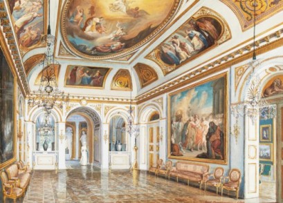 Sala Salomona w Pałacu na Wyspie ozdobiona złoceniami i biblijnymi obrazami.