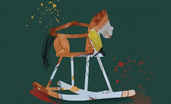 Plakat przedstawiający rysunek konia na biegunach. Poniżej znajduje się napis: Maluję. Rodzinna strefa malarska do wystawy "Królewski Rembrandt. Jeździec ze zbiorów The Frick Collection w Nowym Jorku".