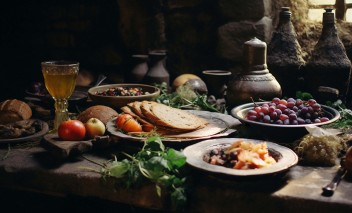 Stół zastawiony potrawami. 